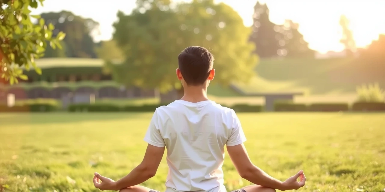 Persona meditando en un entorno natural tranquilo, simbolizando bienestar y paz.