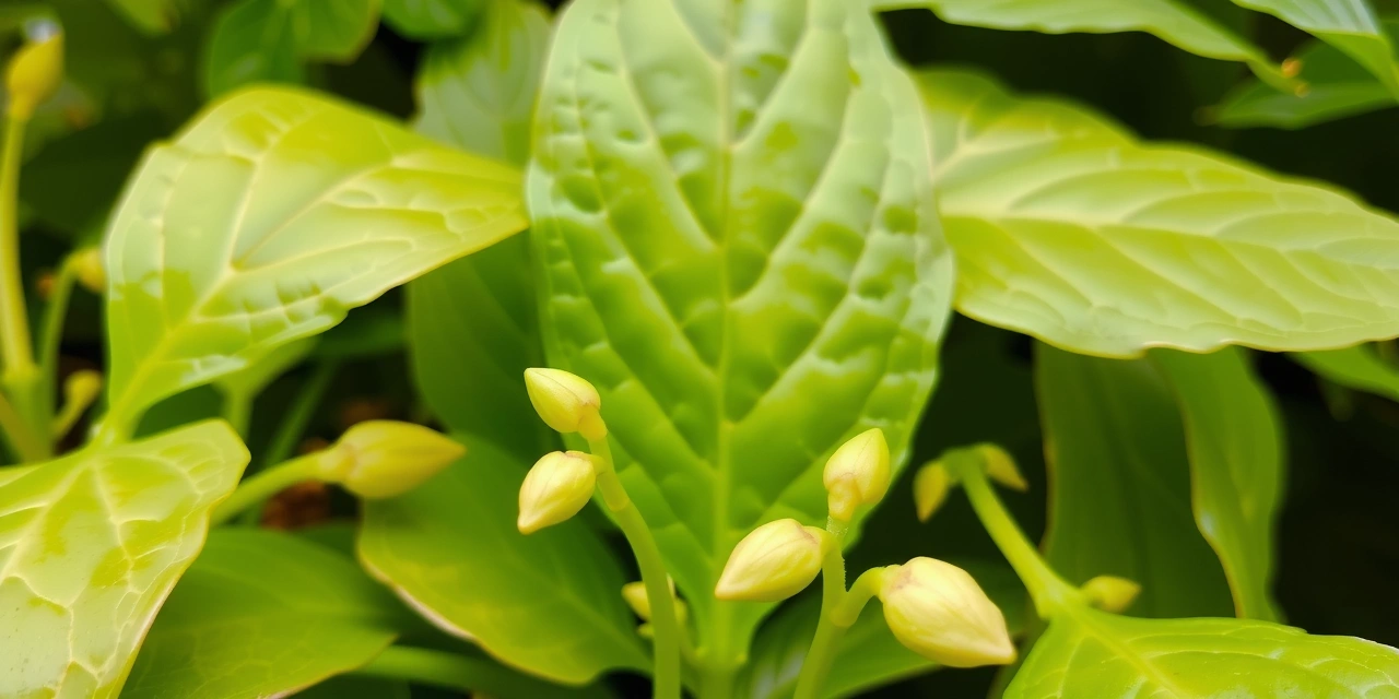 Un primer plano de hojas verdes y brotes, representando el crecimiento natural y los nutrientes.